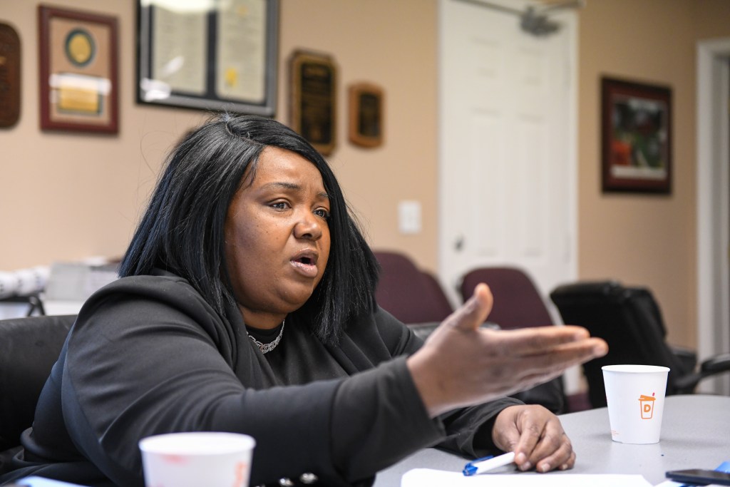 Leandra Casson, a cooperative extension trauma and wellness coordinator at Delaware State University, talks during a Spotlight Delaware listening session in March 2025.
